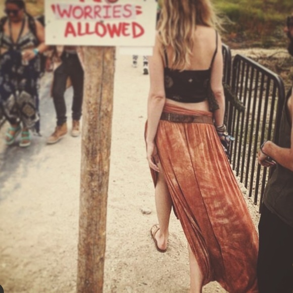 Tie Dye Side Slit Maxi Skirt - Festival Hippie Boho Tie Dyed Double Side Slits - Picture 10 of 17